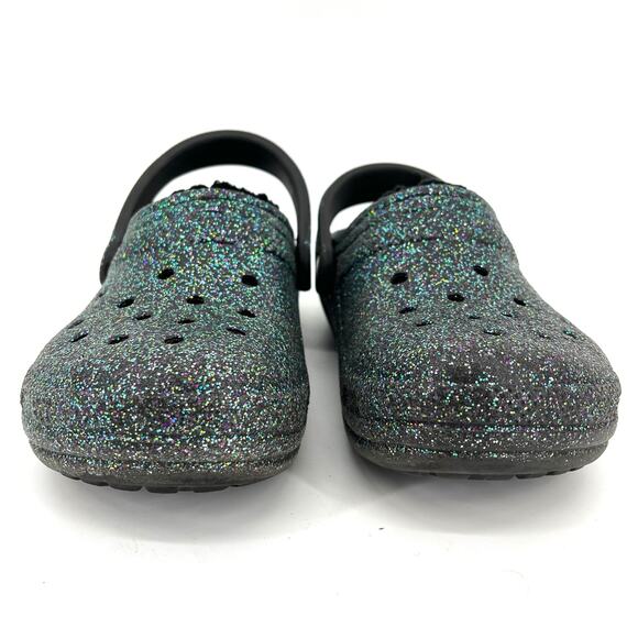 Crocs Classic Green Glitter Clog Fleece Lined Women's 6 - Picture 2 of 9